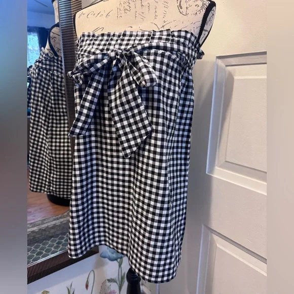 SHEIN Black & White Gingham Paperbag Tie-Waist A-Line Skirt - Picture 6 of 8